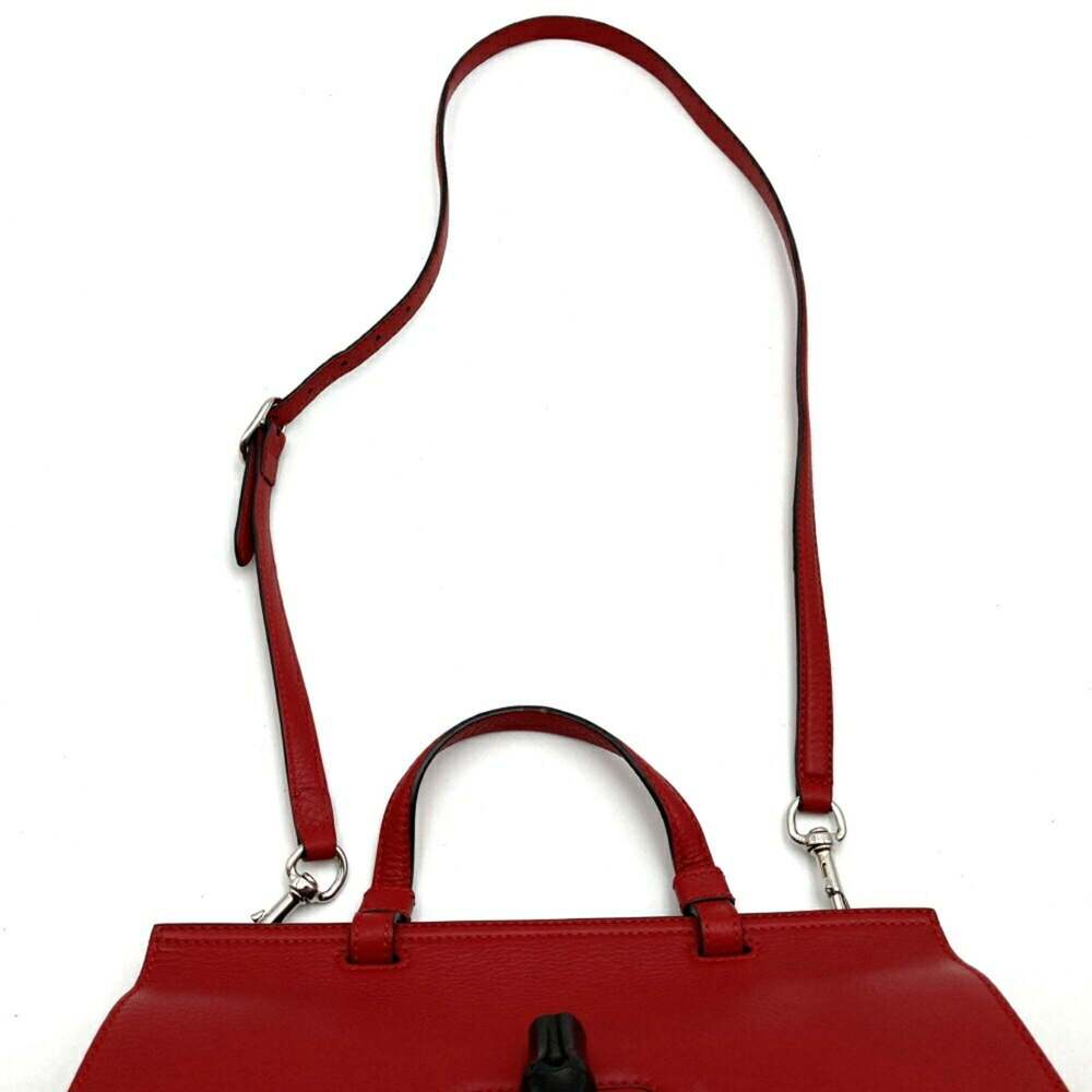 GUCCI Red Leather Bamboo Shoulder Bag - Picture 6 of 8